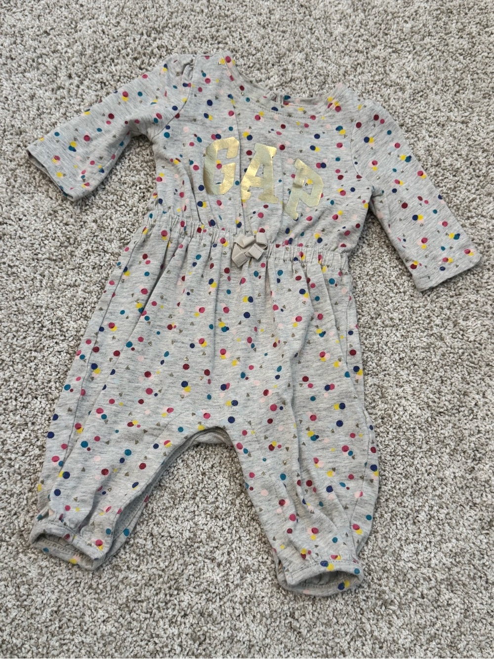 GAP Heather Gray Polka Dot One-Piece with Gold Logo & gold dots